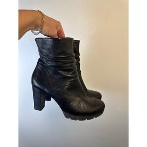 Paul Green Tina Platform Leather Slouch Ankle Boots Black - UK Size 5/US 7-7.5